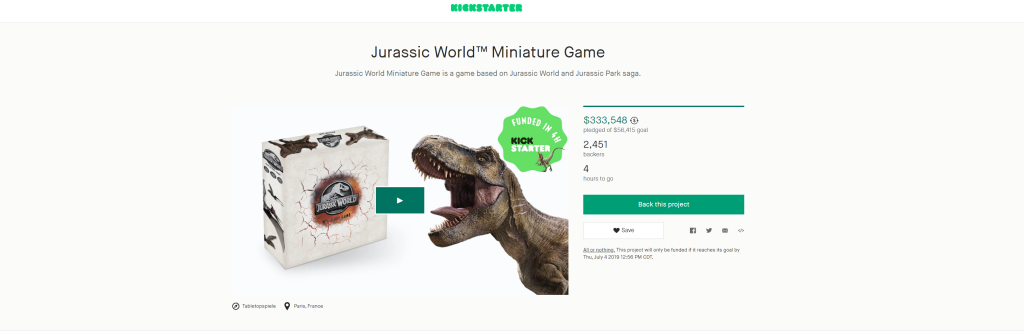 KickStarter for Jurassic World Minature Game Ends in 4 Hours!